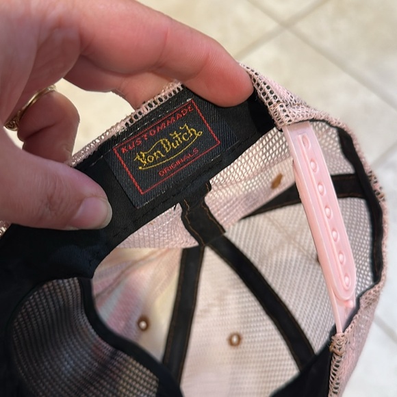 Vintage Y2K Pink Striped Von Dutch Patch Trucker Hat - Picture 6 of 7